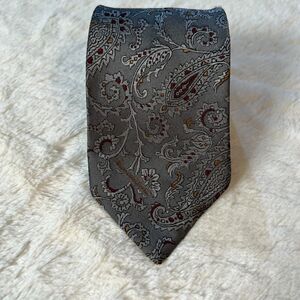 Oscar de la Renta Men's Silk + Poly Tie Necktie Gray Paisley 59x3.25"